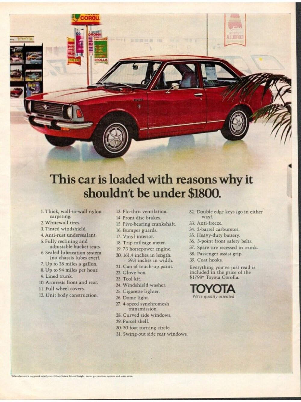 Toyota Corolla 1971 Vintage Print Ad (L3)
